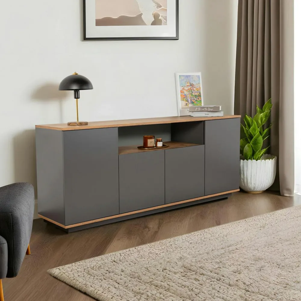 Meubles Tv En Bois|MARFA Meuble TV moderne 3 portes blanc et effet noyer