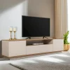 Meubles Tv En Bois|MARFA Meuble TV moderne 3 portes beige crème et effet pin
