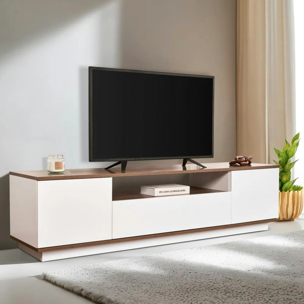 Meubles Tv En Bois|MARFA Meuble TV moderne 3 portes gris foncé et effet pin