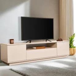 Meubles Tv En Bois|MARFA Meuble TV moderne 3 portes gris foncé et effet pin