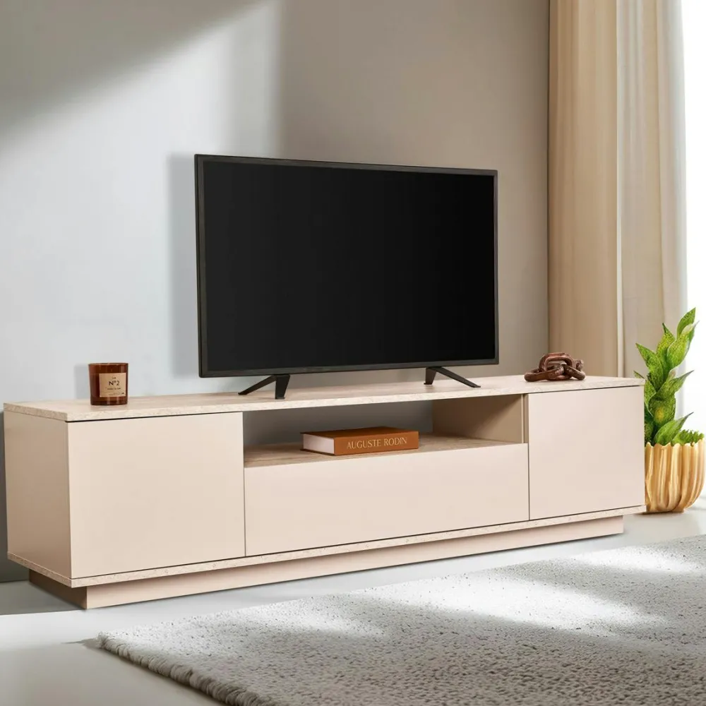 Meubles Tv En Bois|MARFA Meuble TV moderne 3 portes gris foncé et effet pin