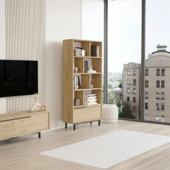 Meubles Tv En Bois|JENA Meuble TV moderne effet bois clair - 2 niches traversantes