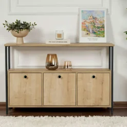 Meubles Tv En Bois|JENA Meuble TV moderne effet bois clair - 2 niches traversantes