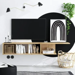 Meubles Tv En Bois|MARFA Meuble TV mural effet chêne - niches ouvertes