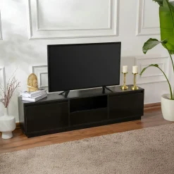 Meubles Tv En Bois|MARFA Meuble TV noir avec rangement - effet bois