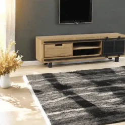 Meubles Tv Industriels|Meubles Tv En Bois|IASI Meuble TV pin brossé porte coulissante 1 tiroir