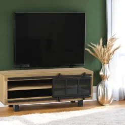 Meubles Tv Industriels|Meubles Tv En Bois|IASI Meuble TV pin brossé porte coulissante