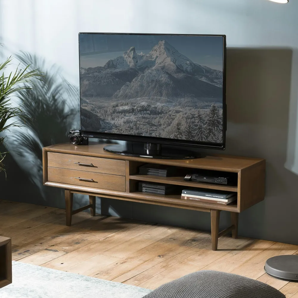 Univers Déco·Vintage|Meubles Tv Vintage|PADANG Meuble tv vintage 2 tiroirs 2 niches