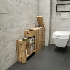 Meubles De Salle De Bains·Rangement Salle De Bains|MARFA Meuble WC gris anthracite, 2 tiroirs 1 porte