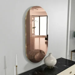 Miroirs|CODY Miroir de salon ovale bronze bordure dorée 85 cm