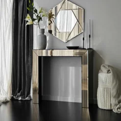 Miroirs|CODY Miroir d'entrée hexagonal à facettes, cadre ambré