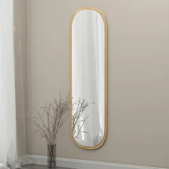 Miroirs|CODY Miroir d'entrée ovale cadre effet bois 117 cm - moderne