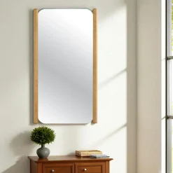 Miroirs|IENA Miroir d'entrée vertical - cadre bois clair 80 cm
