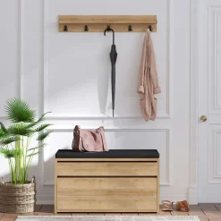 Miroirs|IENA Miroir d'entrée vertical - cadre bois clair 140 cm