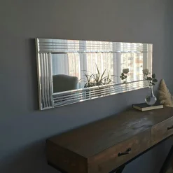 Miroirs|CODY Miroir horizontal moderne chic - cadre strié 120 cm