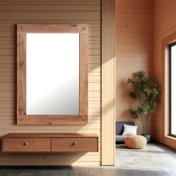 Miroirs|Fjord Miroir mural en bois naturel avec cadre épais - 110 cm