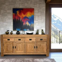 Miroirs|Fjord Miroir mural en bois naturel avec cadre épais - 150 cm