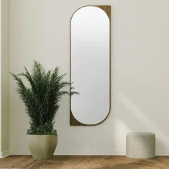 Miroirs|CODY Miroir mural plein pied effet noyer - forme capsule 152 cm