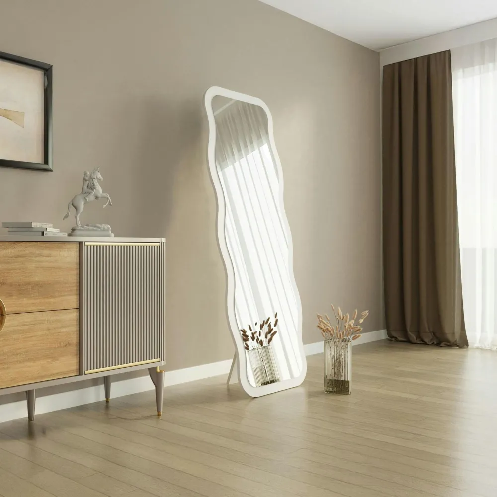 Miroirs|CODY Miroir plein pied blanc - cadre vague 160 cm