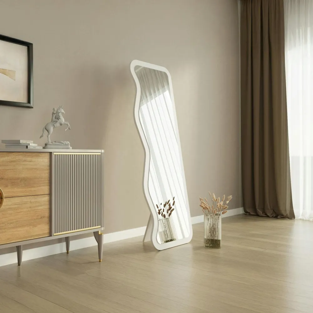 Miroirs|CODY Miroir plein pied blanc avec ondulations - style moderne