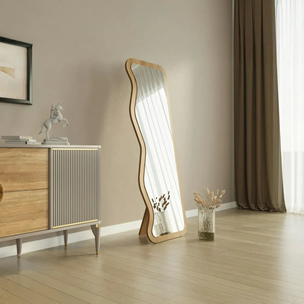 Miroirs|CODY Miroir plein pied blanc avec ondulations - style moderne