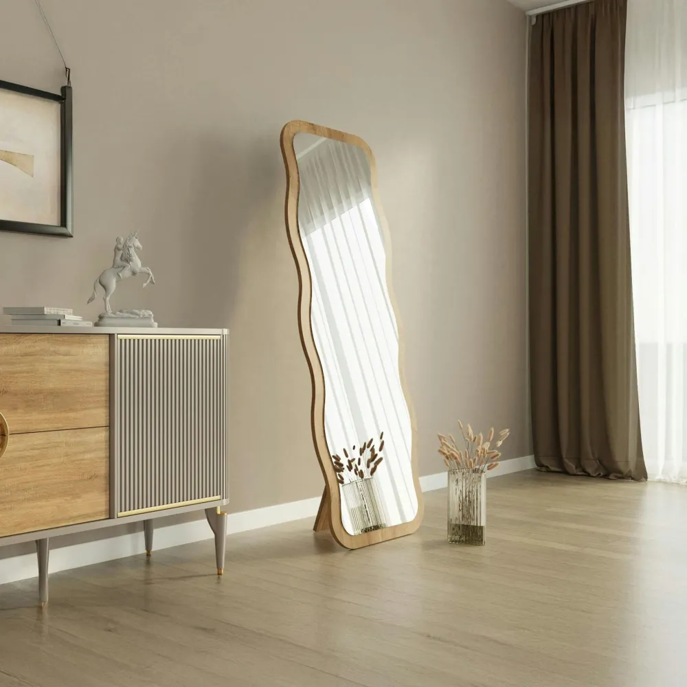 Miroirs|CODY Miroir plein pied tendance effet bois clair, vague 160 cm