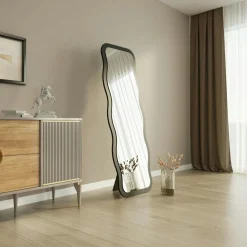 Miroirs|CODY Miroir plein pied tendance effet bois noyer, vague 160 cm