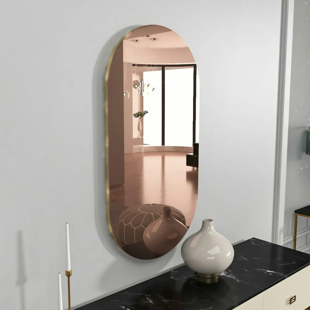 Miroirs|CODY Miroir salle de bains ovale fumé, bordure dorée 85 cm