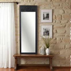 Miroirs|HILO Miroir vertical en bois gris foncé - motif rose