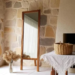 Miroirs|HILO Miroir vertical sur pied - bois marron, 2 crochets