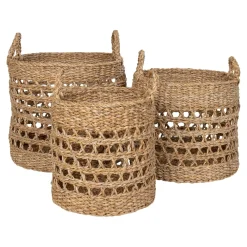 Rangements Déco·Paniers / Boîtes De Rangement|Caches-Pots| Panier cache-pot rond avec poignées, tressage ajouré (lot de 3)