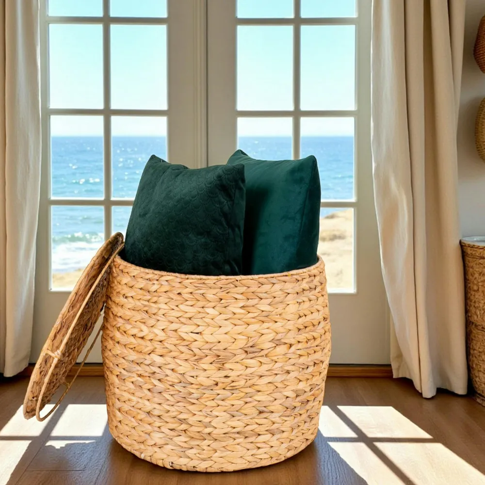 Vannerie Rotin|Rangements Déco·Paniers / Boîtes De Rangement|BRUGES Panier de rangement avec couvercle – fibres naturelles