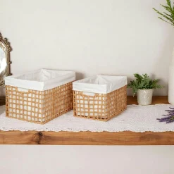 Rangements Déco·Paniers / Boîtes De Rangement|Vannerie Rotin| Panier de rangement avec poignées et doublure tissu (lot de 2)