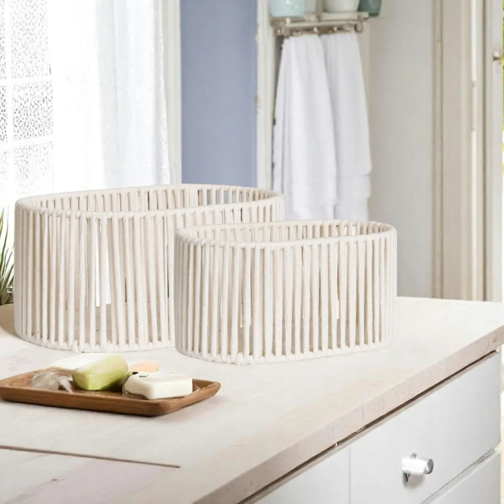Rangements Déco·Paniers / Boîtes De Rangement|Vannerie Rotin| Panier de rangement déco en coton blanc (lot de 2)