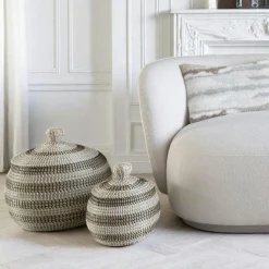 Rangements Déco·Paniers / Boîtes De Rangement|Vannerie Rotin| Panier de rangement déco forme ronde avec couvercle (lot de 2)
