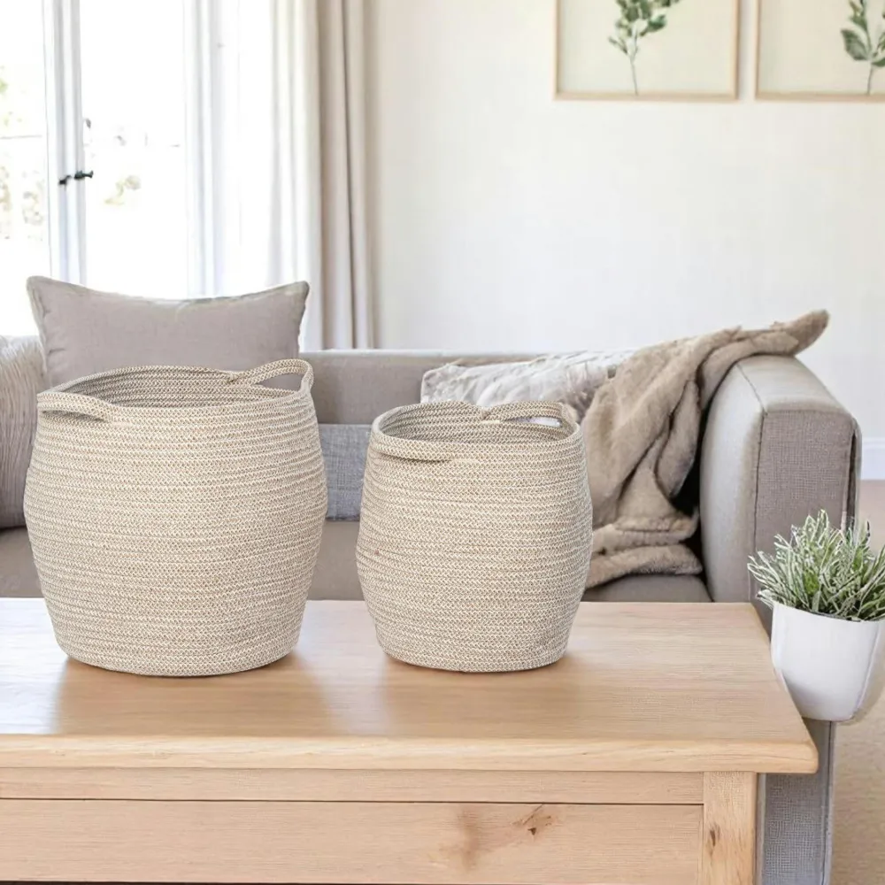 Rangements Déco·Paniers / Boîtes De Rangement| Panier de rangement en coton forme jarre avec poignées (lot de 2)