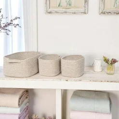 Rangements Déco·Paniers / Boîtes De Rangement| Panier de rangement en coton beige pour la maison (lot de 3)