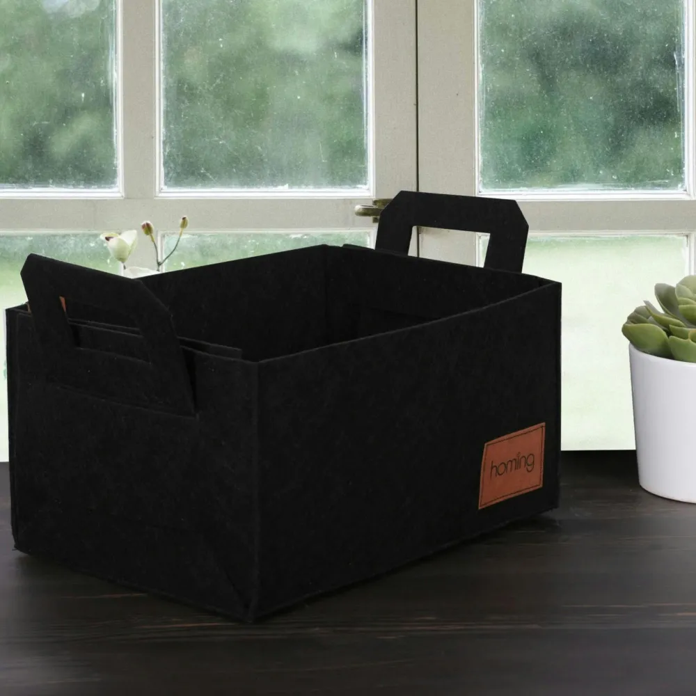Rangements Déco·Paniers / Boîtes De Rangement| Panier de rangement noir en feutrine – avec poignées