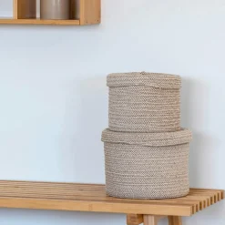Rangements Déco·Paniers / Boîtes De Rangement| Panier de rangement rond en coton avec couvercle (lot de 2)