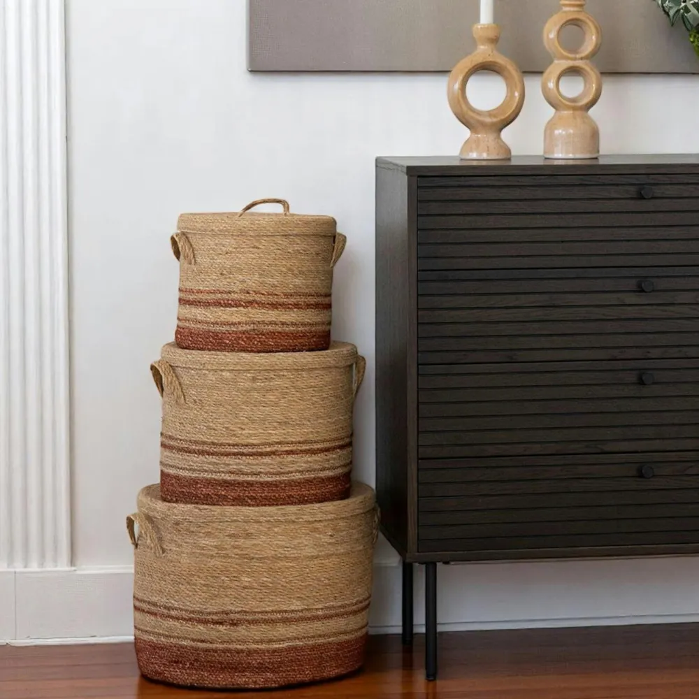 Rangements Déco·Paniers / Boîtes De Rangement|Vannerie Rotin| Panier tressé en jonc de mer pour rangement maison, tons bruns (lot de 3)