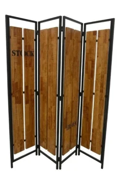 Meubles De Chambre·Paravents|Docker Paravent 4 panneaux hévéa recyclé naturel et métal noirci 160X170cm