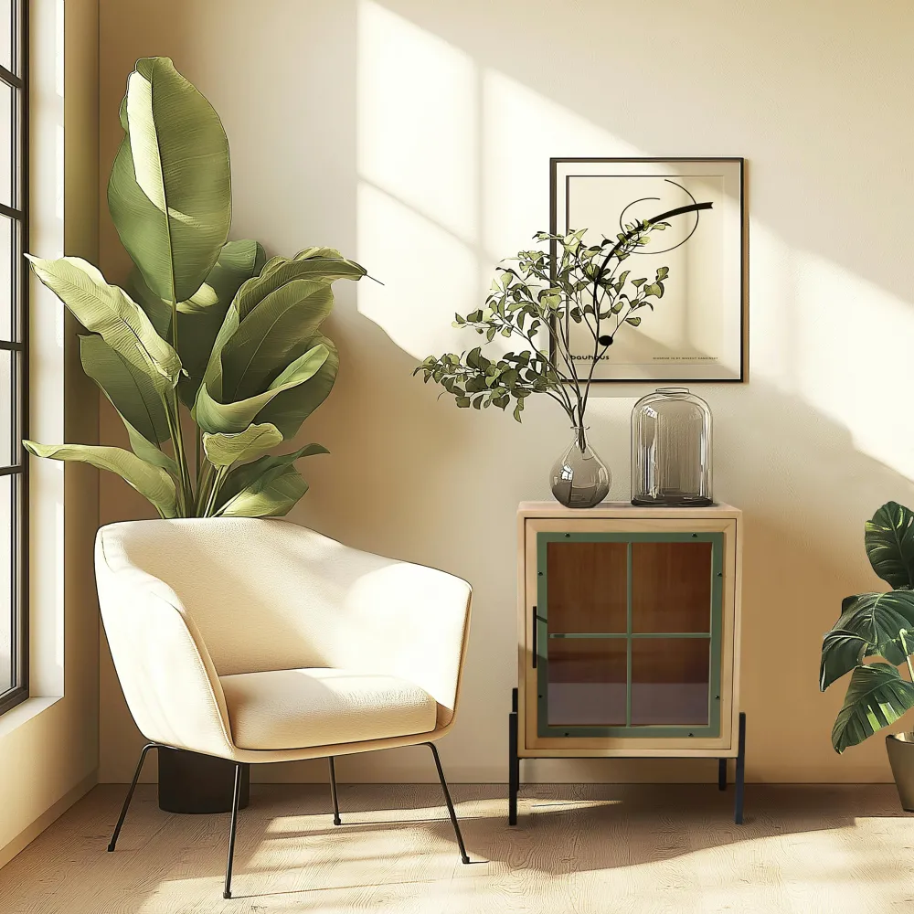 Buffets Contemporains|Buffets Contemporains|BAGAN Petit buffet 1 porte vitrée contour vert