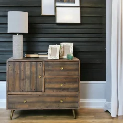 Buffets En Bois|Buffets En Bois|ADÉLAÏDE Petit buffet bois recyclé piètement effet laiton vieilli