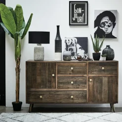 Buffets En Bois|Buffets En Bois|ADÉLAÏDE Petit buffet bois recyclé piètement effet laiton vieilli