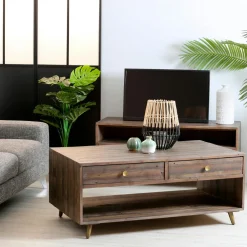 Buffets En Bois|Buffets En Bois|ADÉLAÏDE Petit buffet bois recyclé piètement effet laiton vieilli