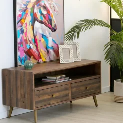 Buffets En Bois|Buffets En Bois|ADÉLAÏDE Petit buffet bois recyclé piètement effet laiton vieilli