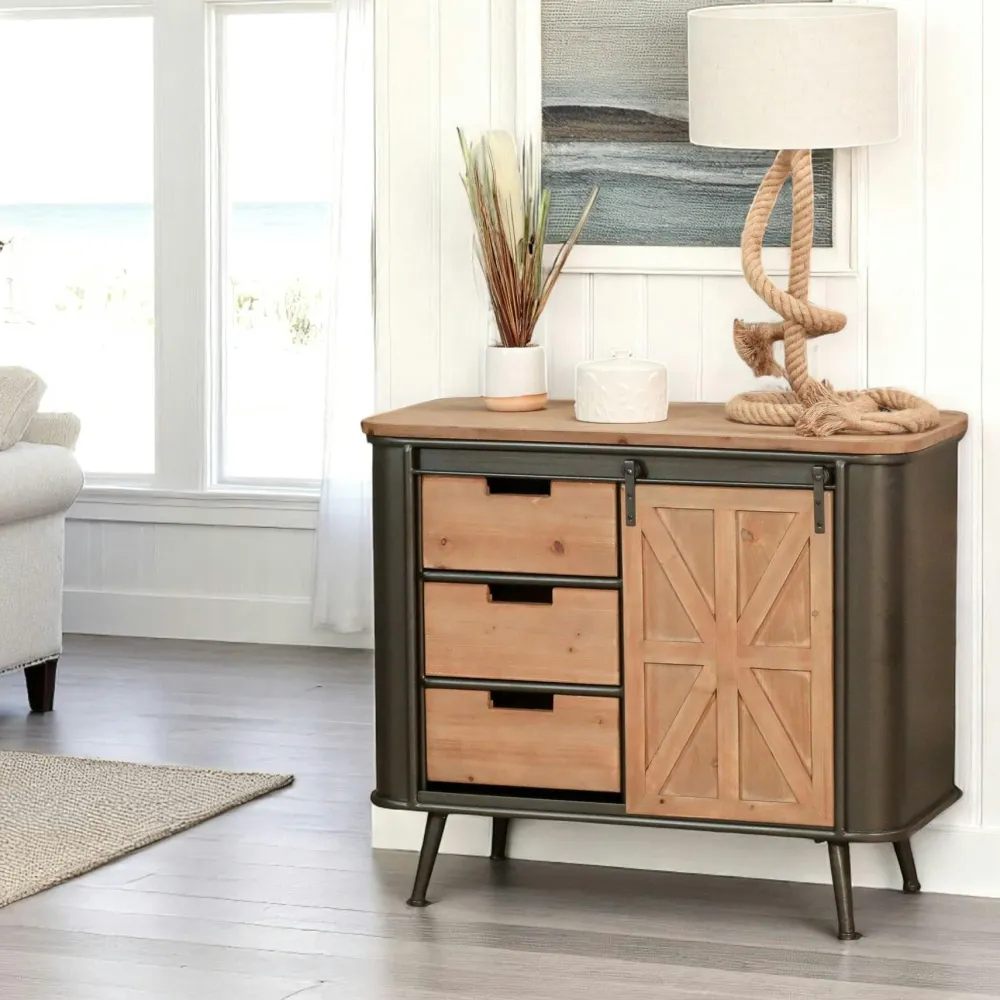 Univers Déco·Loft Industriel|Buffets Industriels|CAIRNS Petit buffet salon porte coulissante