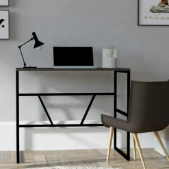 Bureaux En Bois|JENA Petit bureau moderne noir avec plateau effet chêne clair