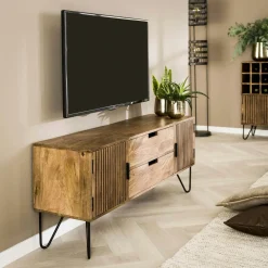 Meubles Tv En Bois|DELHI Petit meuble tv en bois de manguier strié