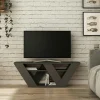 Meubles Tv En Bois|MARFA Petit meuble TV gris foncé avec rangement - pied en W